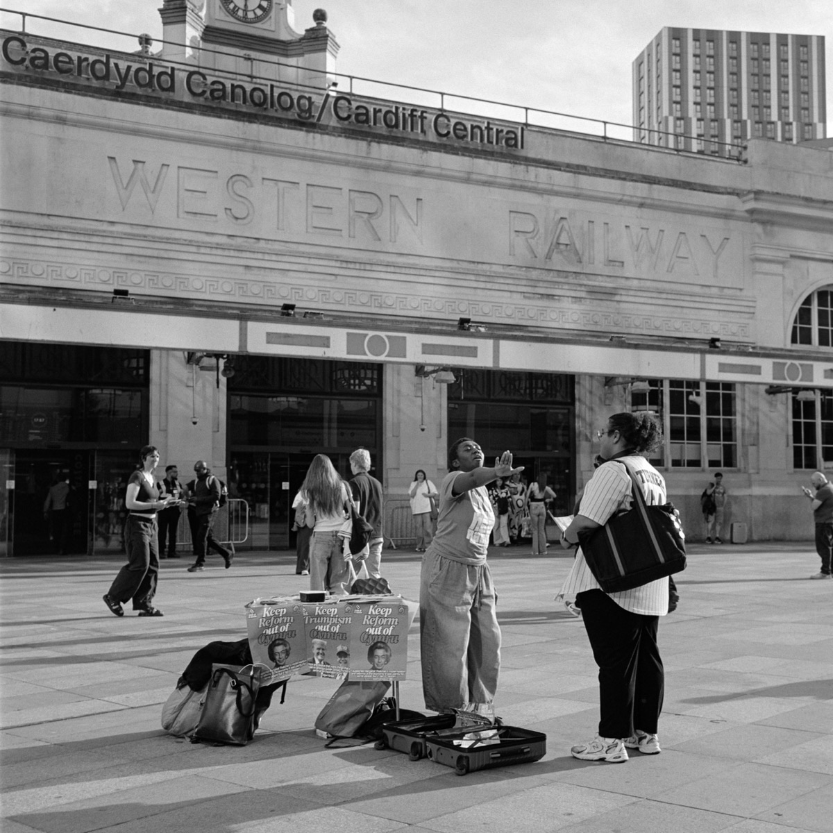 Street preacher outside Cardiff Central station